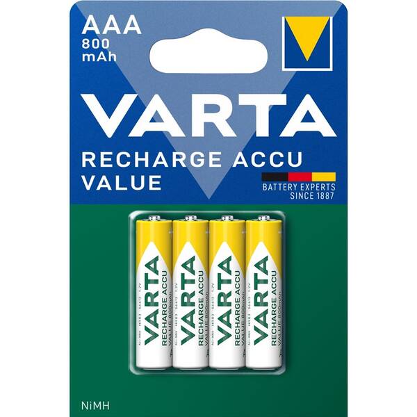 Baterie nabíjecí Varta Value, HR03, AAA, 800mAh, Ni-MH, blistr 4ks 
