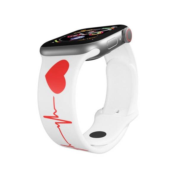Řemínek Mi-Band na Apple Watch 42/44/45/49 mm - motiv EKG, bílý 

