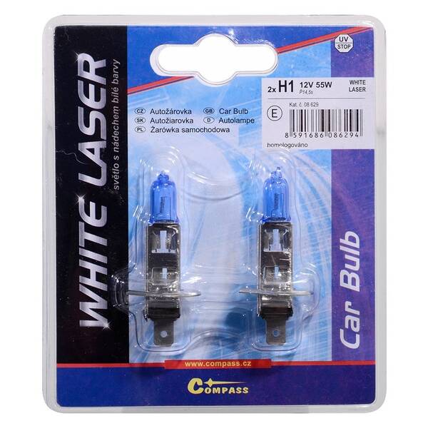 Autožárovka Compass 08629 12V H1 55W P14,5s WHITE LASER (2 ks) 

