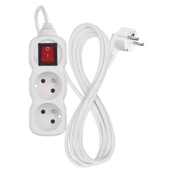 Kabel prodlužovací EMOS 2 x zásuvka, vypínač, 2m bílý

