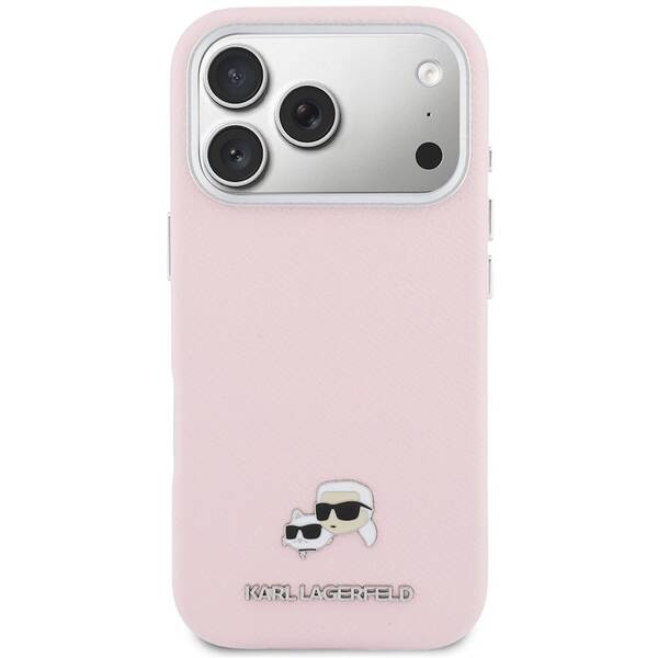 Kryt na mobil Karl Lagerfeld PU Karl and Choupette Heads Pins MagSafe na Apple iPhone 17 Pro Max růžový

