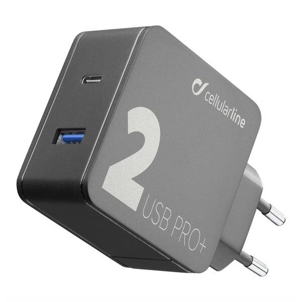 Nabíječka do sítě CellularLine Multipower 2 PRO+, Smartphone Detect, USB-C PD, USB, QC 3.0, 36W černá

