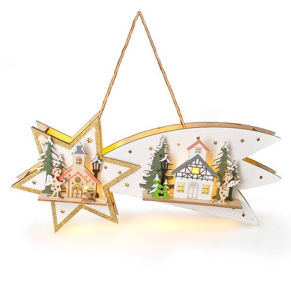 LED dekorace Solight vánoční kometa, 10x LED, dřevěná, 30cm 

