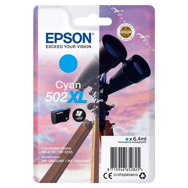 Inkoustová náplň Epson 502XL, 470 stran azurová barva

