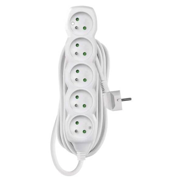 Kabel prodlužovací EMOS 5x zásuvka, 5m bílý


