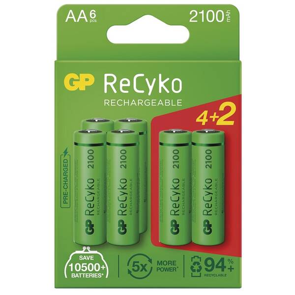 Baterie nabíjecí GP ReCyko 2100 AA (HR6), 6 ks 

