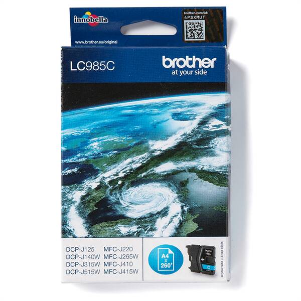 Inkoustová náplň Brother LC-985C, 260 stran azurová

