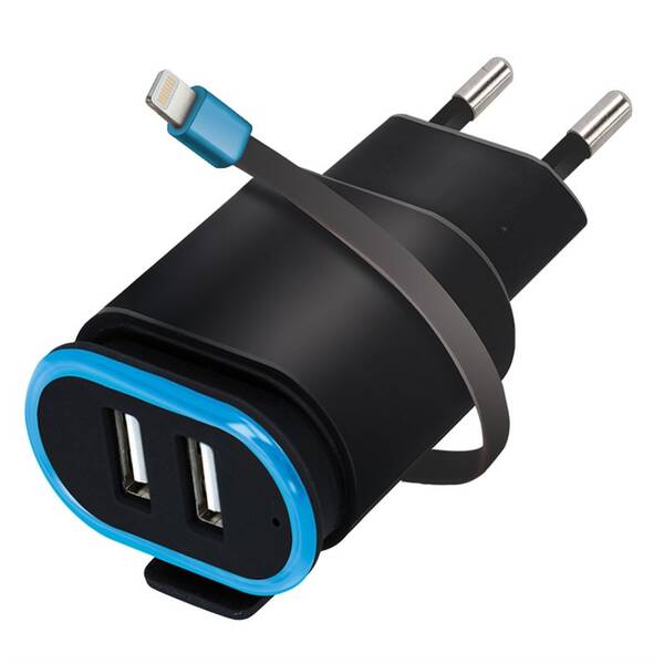 Nabíječka do sítě Forever TC-02, 2x USB, lightning kabel černá

