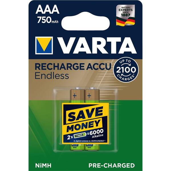 Baterie nabíjecí Varta HR03, AAA, 750mAh, Ni-MH, blistr 2ks 

