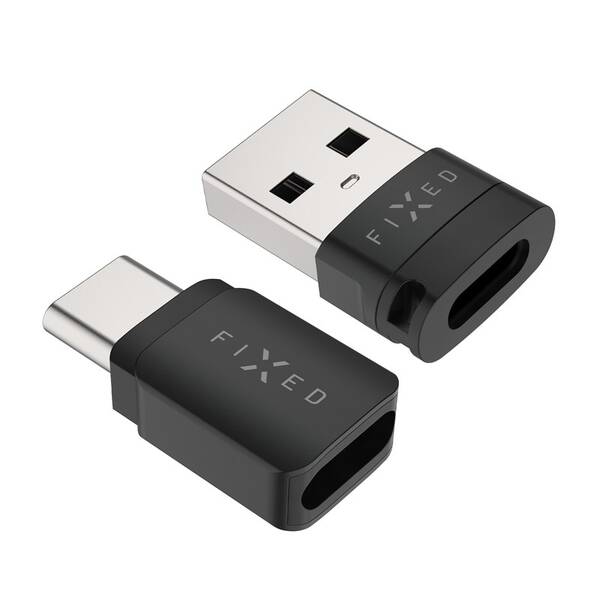 Redukce FIXED hliníkový USB-C/C a USB-C/U, Data blocker 2in1 černá

