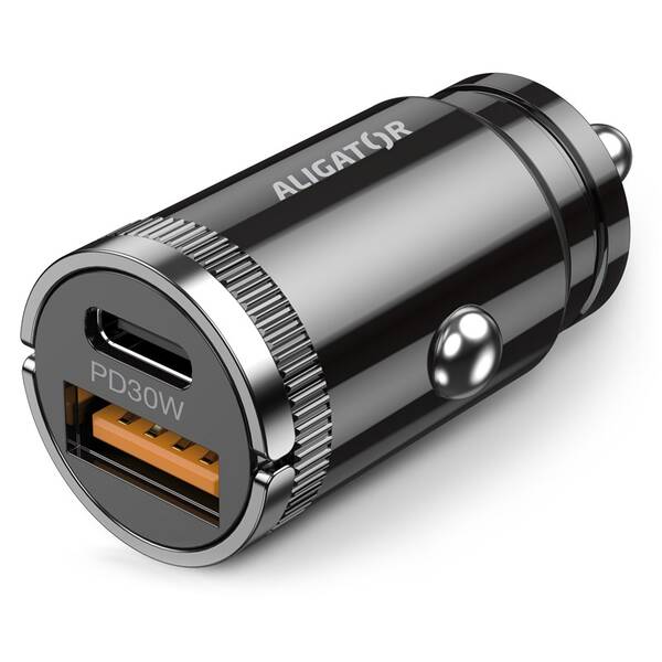 Adaptér do auta Aligator CHPD0006, PD 30W, 1xUSB, 1xUSB-C černý

