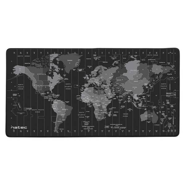 Podložka pod klávesnici a myš Natec Maxi Time Zone Map, 80 × 40 cm černá

