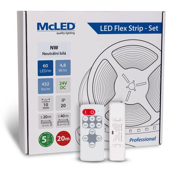 LED pásek McLED s ovládáním Nano - sada 20 m - Professional, 60 LED/m, NW, 432 lm/m, vodič 3 m 

