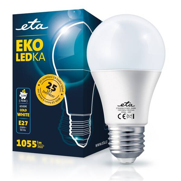 Žárovka LED ETA EKO LEDka klasik 11W, E27, studená bílá 


