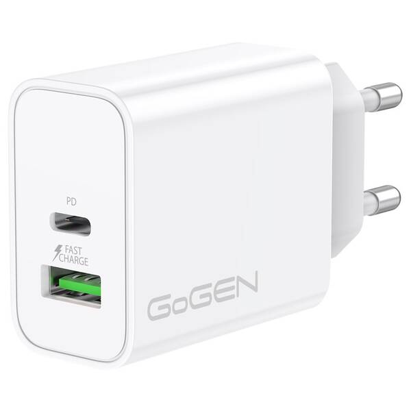 Nabíječka do sítě GoGEN ACHPD230, 1x USB-C PD, 1x USB-A, 30W bílá

