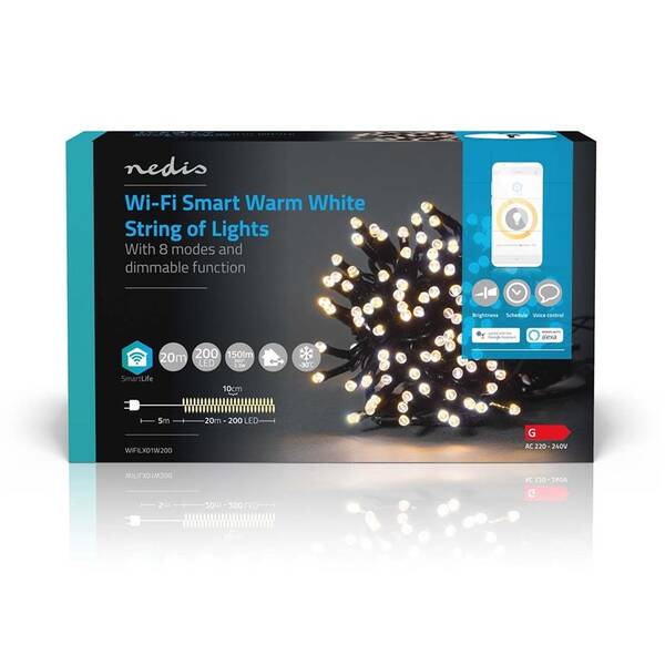 Vánoční osvětlení Nedis SmartLife LED, Wi-Fi, Teplá bílá, 200 LED, 20 m, Android / IOS 

