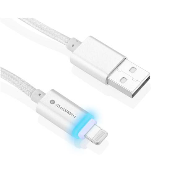 Kabel GoGEN USB/Lightning, 1m, oplétáný stříbrný

