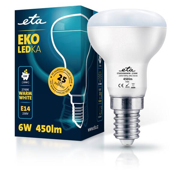 Žárovka LED ETA EKO LEDka reflektor 6W, E14, teplá bílá 

