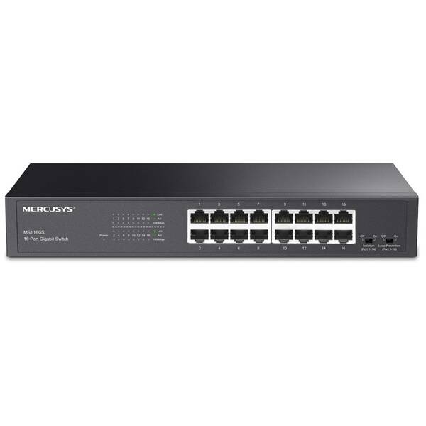 Switch Mercusys MS116GS, 16 port, Gigabit černý

