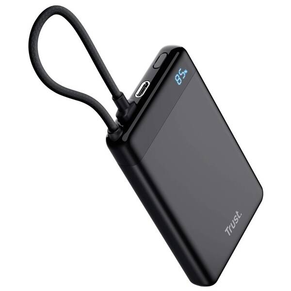 Powerbanka Trust Fiera, 10000 mAh, s kabelem, 2x USB-C černá

