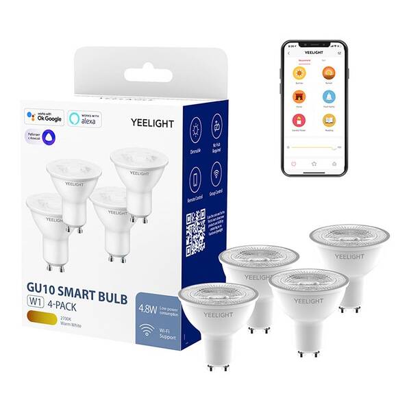 Chytrá žárovka Yeelight Smart Bulb W1, GU10, 4,8W, teplá bílá, stmívatelná, 4ks 

