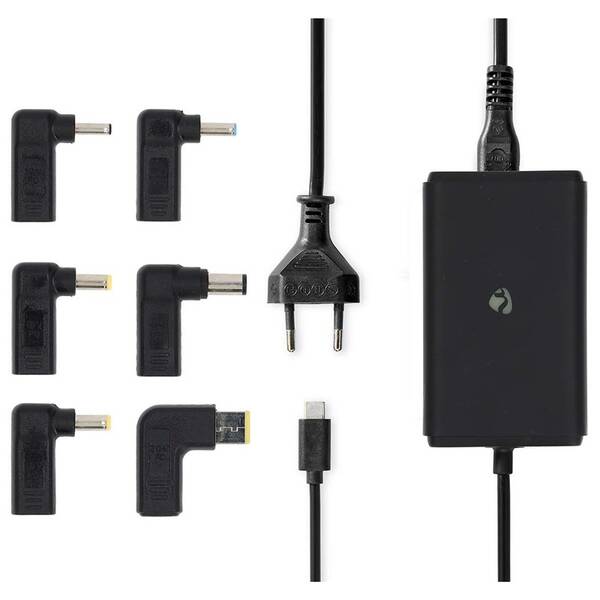 Napájecí adaptér Nedis GaN 65 W, univerzální, USB-C + 6 adaptérů černá barva
