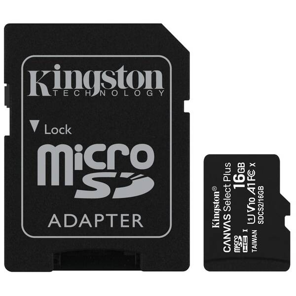 Paměťová karta Kingston MicroSDHC 16GB UHS-I U1 (100R/10W) + adapter 

