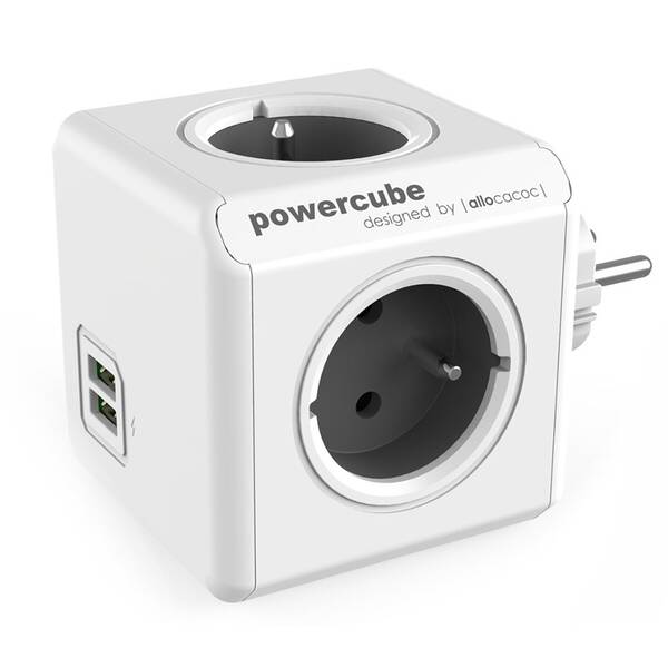 Rozbočovací zásuvka Powercube USB,  4x zásuvka, 2x USB šedá/bílá

