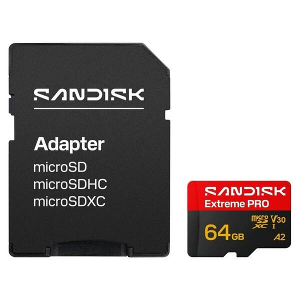 Paměťová karta SANDISK 64GB UHS-I U3 (200R/90W) + SD apaptér 

