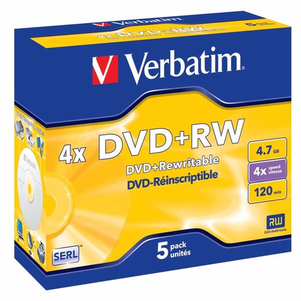 Disk Verbatim DVD+RW 4,7GB, 4x, jewel box, 5ks 

