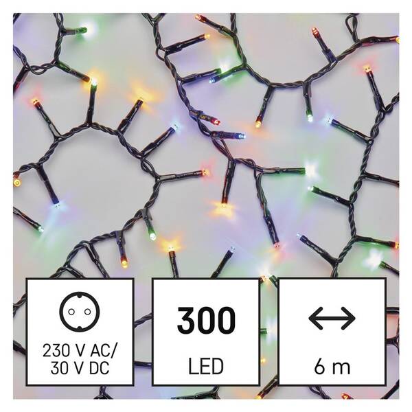 Vánoční osvětlení EMOS 300 LED řetěz - ježek, 6 m, venkovní i vnitřní, multicolor, časovač 

