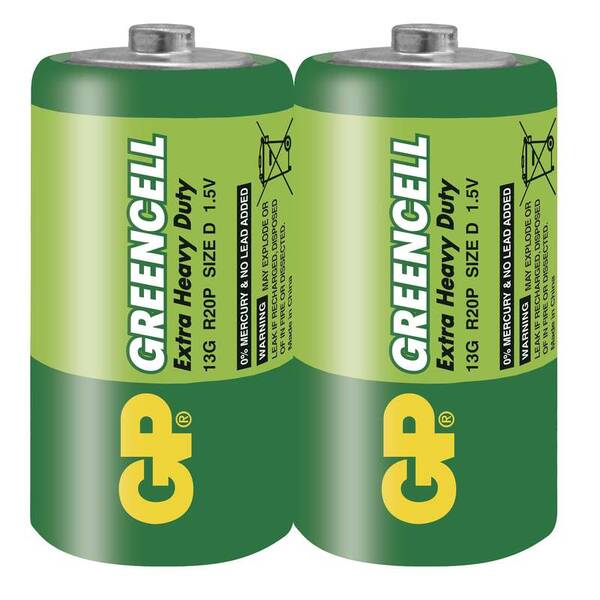 Baterie zinkochloridová GP Greencell D, R20, fólie 2ks 

