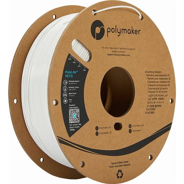 Filament Polymaker PolyLite PETG, 1,75 mm, 1 kg bílý

