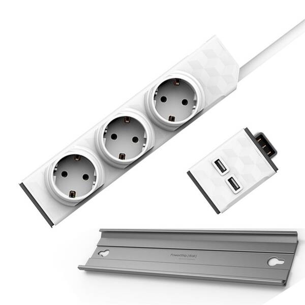 Kabel prodlužovací Powercube Modular Switch 1,5 m + USB modul + Rail bílý

