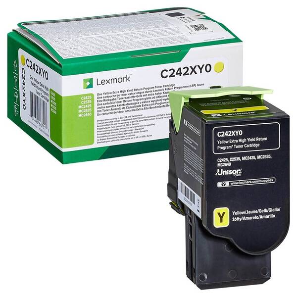 Toner Lexmark C242XY0, 3500 stran, pro C2425dw, C2535dw, MC2425adw, MC2535adwe, MC26 žlutý

