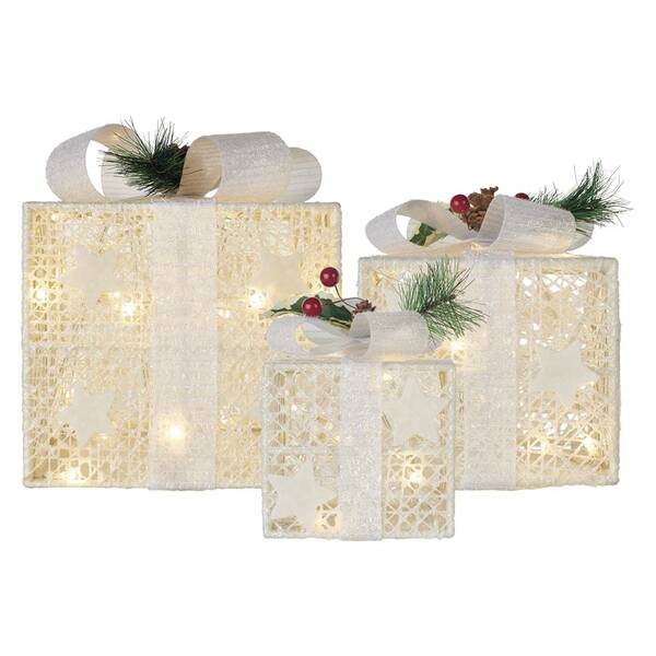 LED dekorace EMOS 60 LED dárky s ozdobou, 3 velikosti, vnitřní, teplá bílá 

