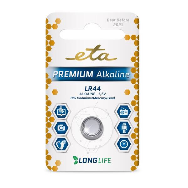 Baterie alkalická ETA ALKALINE LR44, blistr 1ks 


