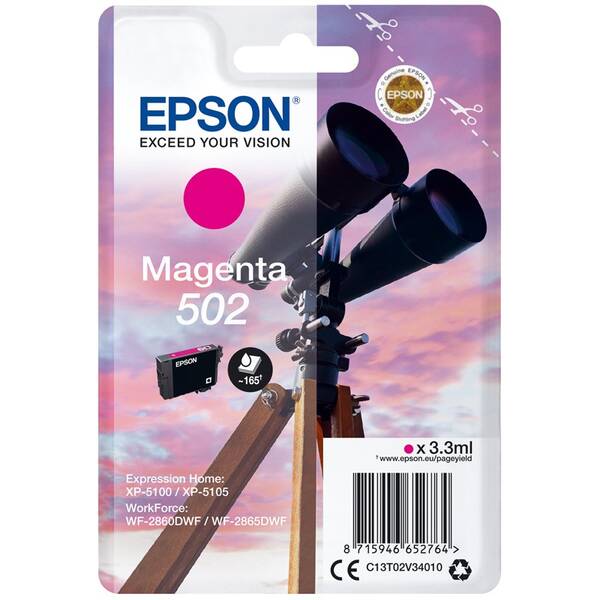 Inkoustová náplň Epson 502, 165 stran purpurová

