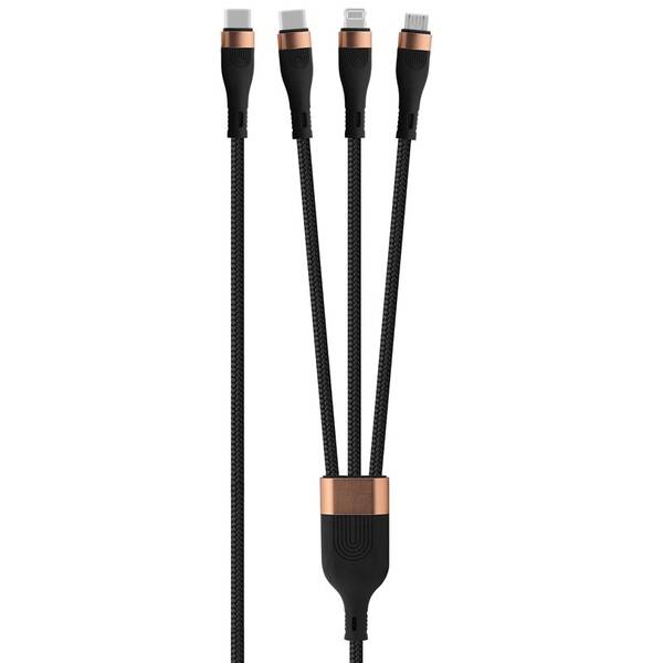 Kabel WG 3v1 USB-C/Micro USB, Lightning, USB-C, 100 W, 1,5 m černý/zlatý

