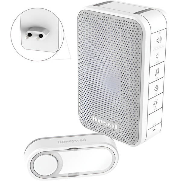 Zvonek bezdrátový Honeywell DC313EP2, do zásuvky, 150m bílý

