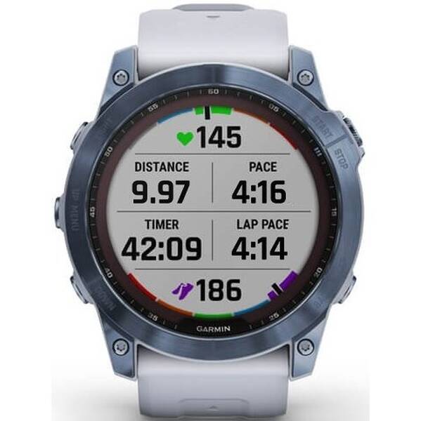 Chytré hodinky Garmin fenix 7X Sapphire Solar - Titan Blue/White Silicone Band 
