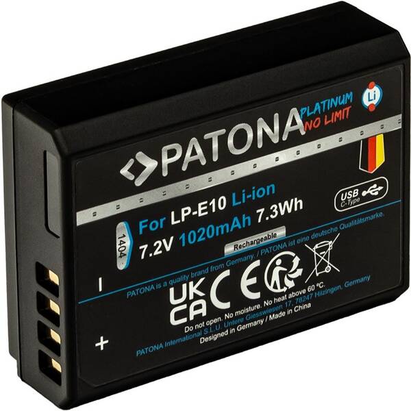 Baterie PATONA pro foto Canon LP-E10 1020mAh Li-Ion Platinum, USB-C černá

