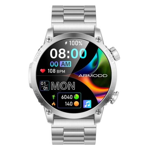 Chytré hodinky ARMODD Silentwatch 7 Pro GPS s kovovým řemínkem + silikonový řemínek stříbrné

