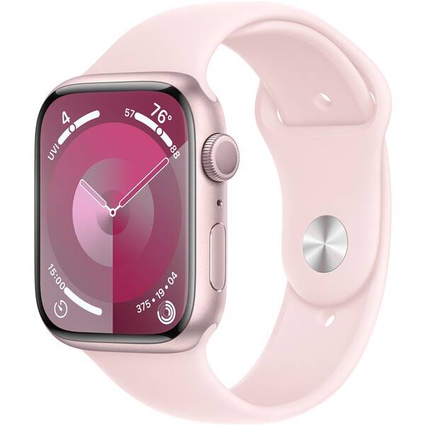 Chytré hodinky Apple GPS 45mm pouzdro z růžového hliníku - světle růžový sportovní řemínek - M/L 

