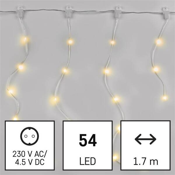 Vánoční osvětlení EMOS 54 LED drop řetěz – rampouchy, 1,7 m, venkovní i vnitřní, teplá bílá 

