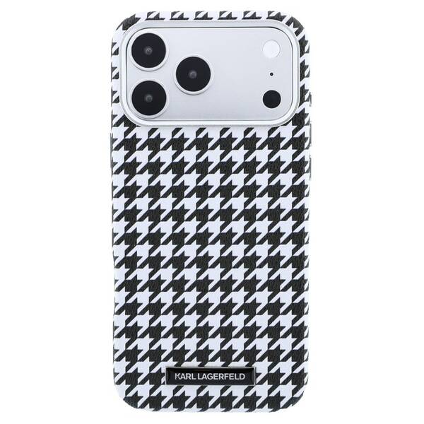 Kryt na mobil Karl Lagerfeld PU Houndstooth Resin Plate MagSafe na Apple iPhone 17 Pro černý


