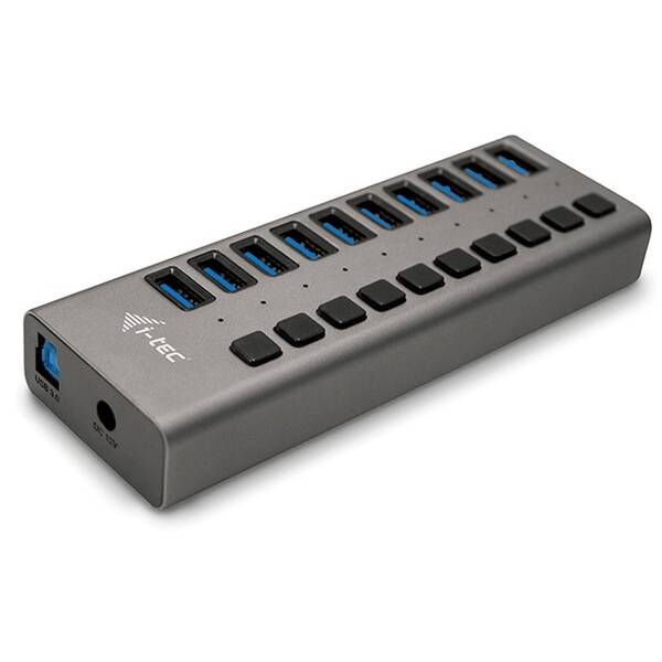 USB Hub i-tec 10x USB 3.0, 48W stříbrná barva
