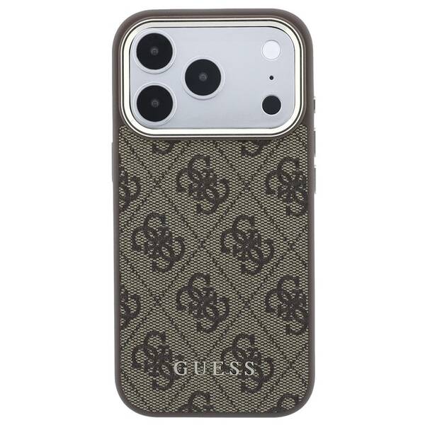 Kryt na mobil Guess 4G Gold Frame MagSafe na Apple iPhone 18 Pro hnědý

