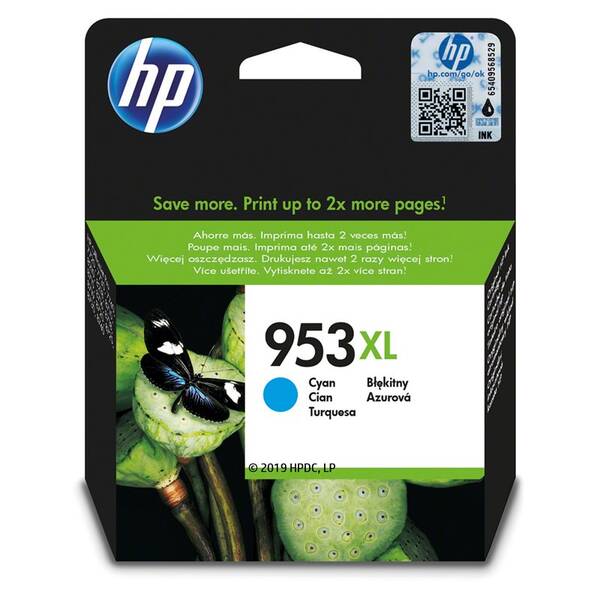 Inkoustová náplň HP 953XL, 1 600 stran azurová

