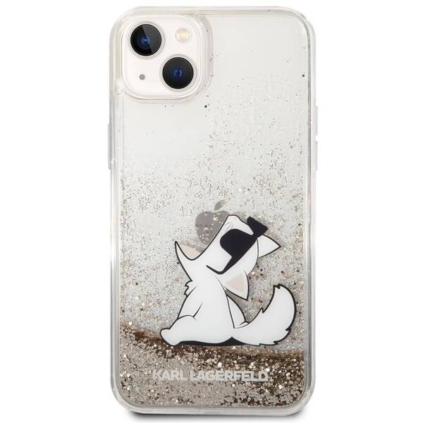 Kryt na mobil Karl Lagerfeld Liquid Glitter Choupette Eat na Apple iPhone 14 Plus zlatý

